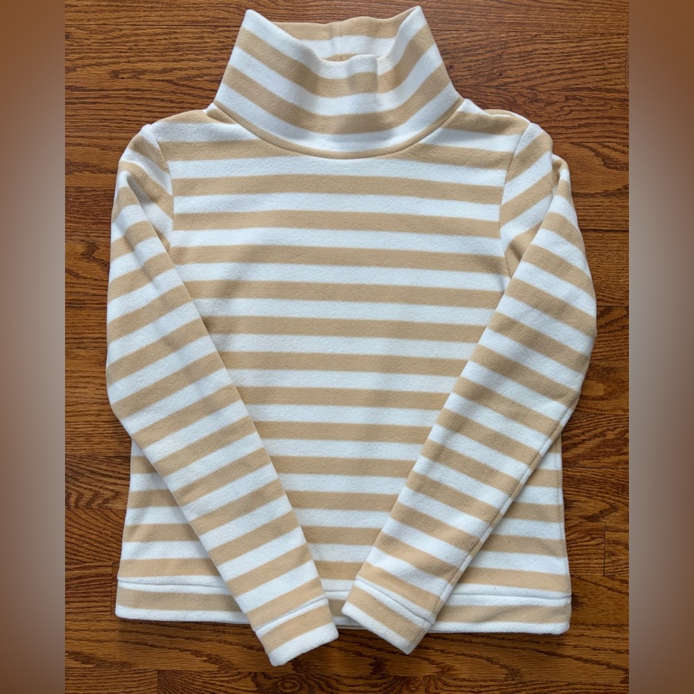 Dudley Stephens Park Slope Camel and White Striped Vello Turtleneck